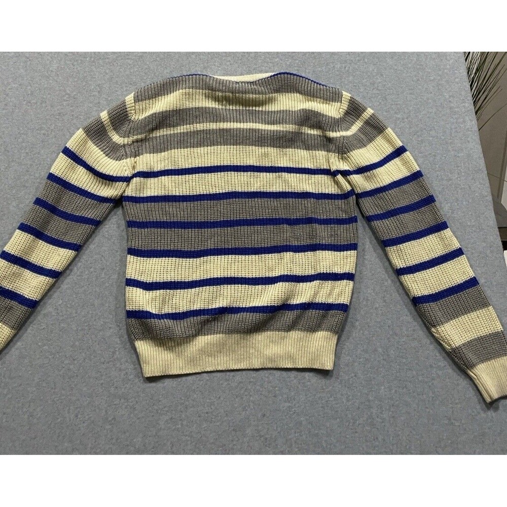 MODZ V-Neck Sweater Cream, Gray and Royal Blue Stripe Size Large Women's Vintage - Picture 10 of 11